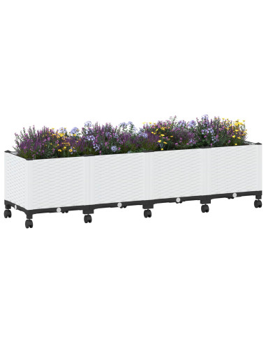 Vaso da Giardino con Ruote Bianco 160 x 40 x 48 cm PP