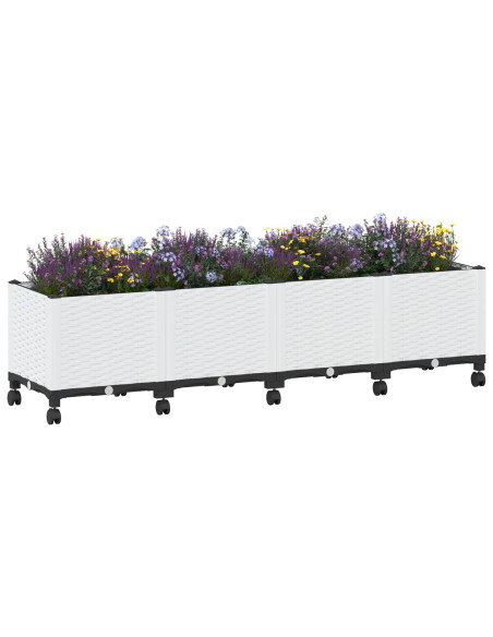 Vaso da Giardino con Ruote Bianco 160 x 40 x 48 cm PP