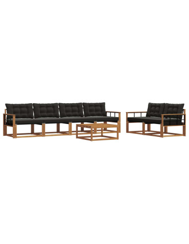 Set di divani da esterno con cuscino 7 pcs Naturale e Nero