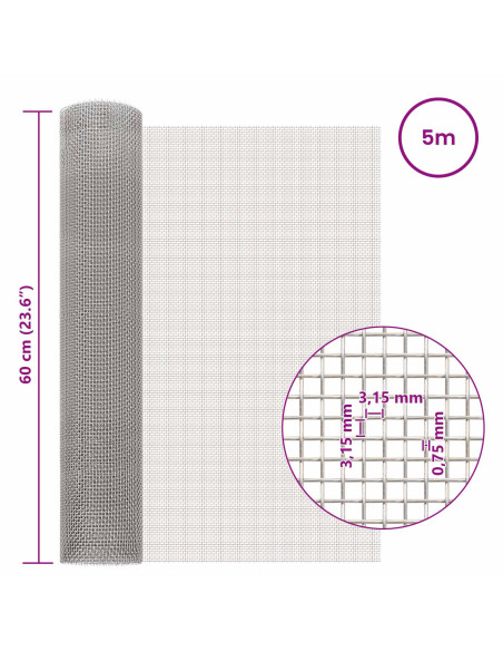 Rete per schermatura 60 x 500 cm 6 Mesh Argento