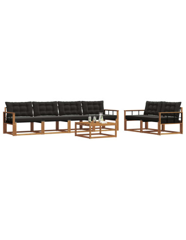 Set di divani da esterno con cuscino 7 pcs Naturale e Nero