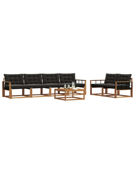 Set di divani da esterno con cuscino 7 pcs Naturale e Nero