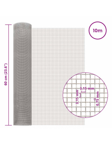 Rete per schermatura 60 x 1000 cm 6 Mesh Argento