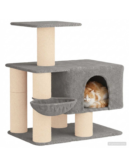 Albero per gatti con pali per graffiare in sisal Grigio Chiaro