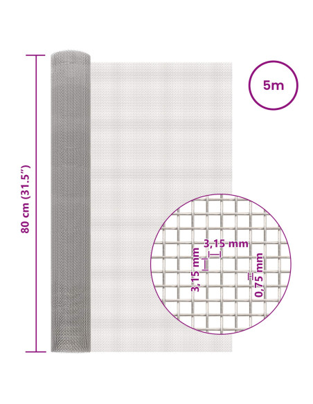 Rete per schermatura 80 x 500 cm 6 Mesh Argento