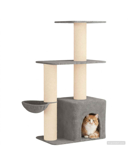 Albero per gatti con pali per graffiare in sisal Grigio Chiaro