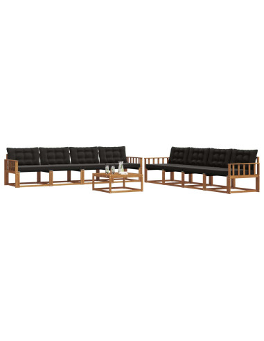 Set di divani da esterno con cuscino 9 pcs Naturale e Nero