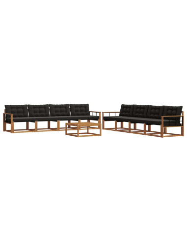 Set di divani da esterno con cuscino 9 pcs Naturale e Nero