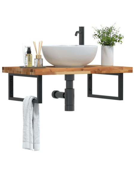 Ripiano a Parete per Lavabo in Acciaio e Massello di Acacia