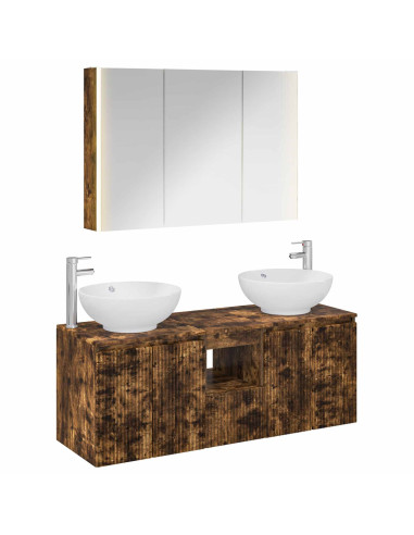 Set di Armadi da Bagno 4 pcs Rovere Fumo Legno ingegnerizzato