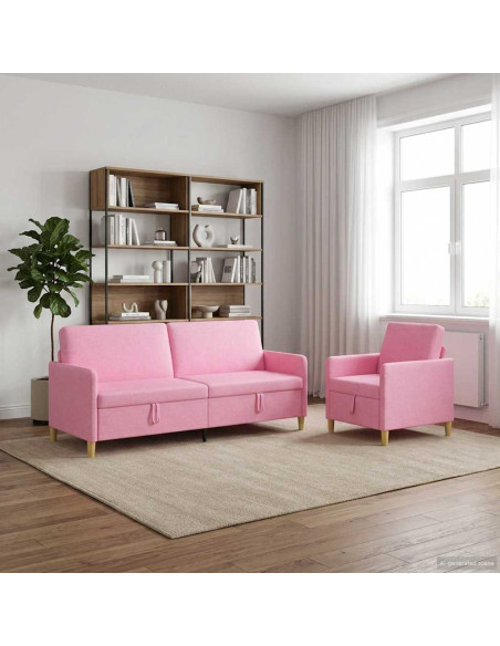 Set di Divani con Storage 2 pcs Rosa Poliestere
