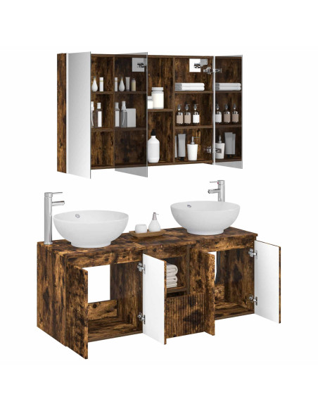 Set di Armadi da Bagno 4 pcs Rovere Fumo Legno ingegnerizzato