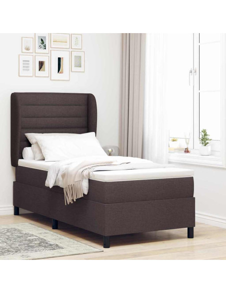 Letto a molle con materasso Marrone scuro 100 x 200 cm Tessuto