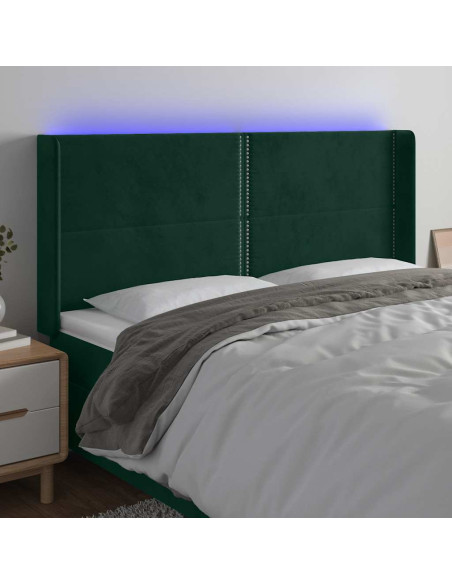 Testiera a LED Verde Scuro 203x16x118/128 cm in Velluto