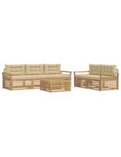 Set di divani da esterno 6 pcs Bianco e Beige 2