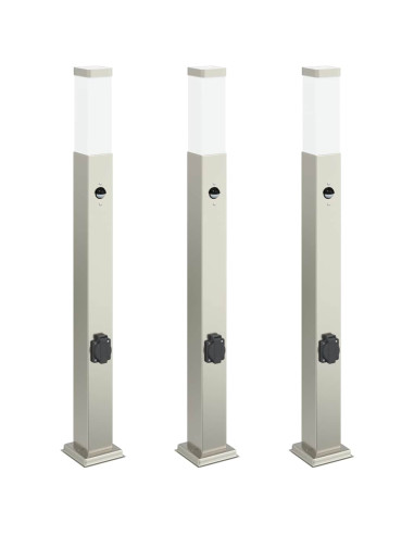 Lampioni a dissuasore con sensore e presa 3 pz 80 cm Acciaio Inox IP44