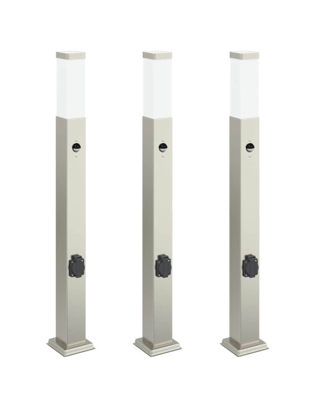 Lampioni a dissuasore con sensore e presa 3 pz 80 cm Acciaio Inox IP44