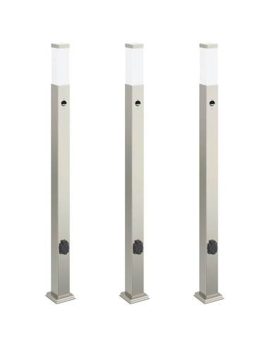 Lampioni a dissuasore con sensore e presa 3 pz 110 cm Acciaio Inox IP44