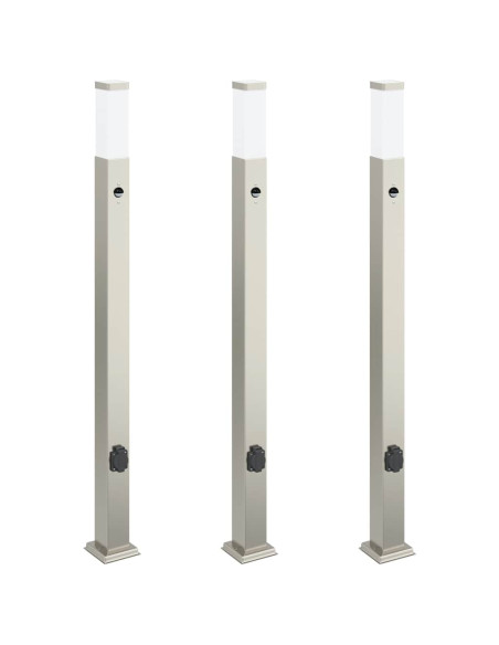 Lampioni a dissuasore con sensore e presa 3 pz 110 cm Acciaio Inox IP44