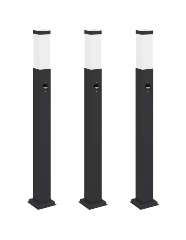 Lampioni a paletto con sensore 3 pz 80 cm neri IP44