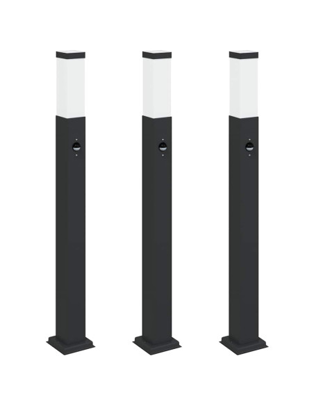 Lampioni a paletto con sensore 3 pz 80 cm neri IP44