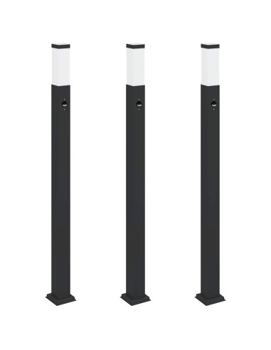 Lampioni a paletto con sensore 3 pz 110 cm neri IP44