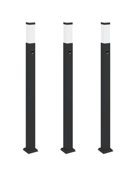 Lampioni a paletto con sensore 3 pz 110 cm neri IP44