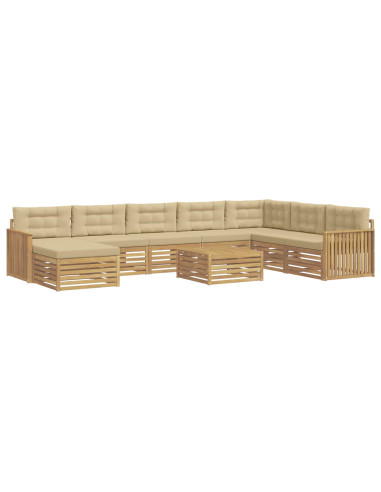 Set di divani da esterno 9 pcs Bianco e Beige