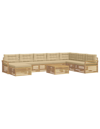 Set di divani da esterno 9 pcs Bianco e Beige