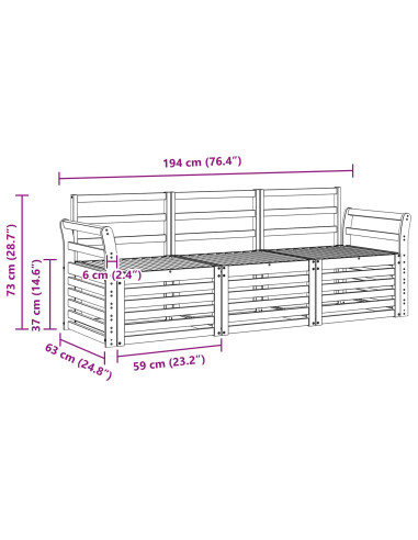 Set divani Legno di Acacia Massello