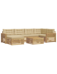 Set di divani da esterno con cuscino 7 pcs Bianco e Beige 2