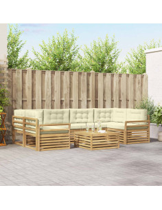 Set di divani da esterno 7 pcs Bianco e Crema