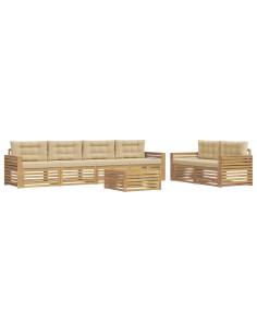 Set di divani da esterno 7 pcs Bianco e Beige 2