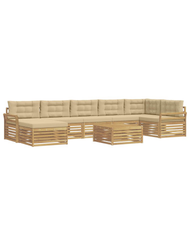 Set di divani da esterno con cuscino 8 pcs Bianco e Beige