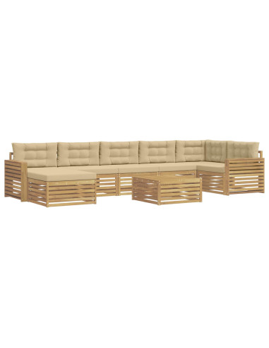 Set di divani da esterno con cuscino 8 pcs Bianco e Beige