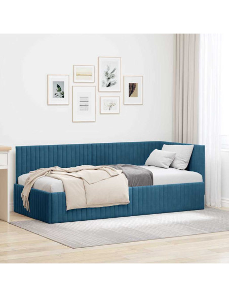 Cornice del letto ad angolo Blu 90 cm x 190 cm Velluto