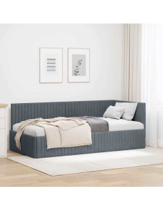 Cornice del letto ad angolo Grigio scuro 90 cm x 190 cm Velluto