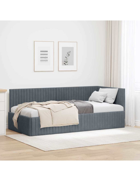 Cornice del letto ad angolo Grigio scuro 90 cm x 190 cm Velluto