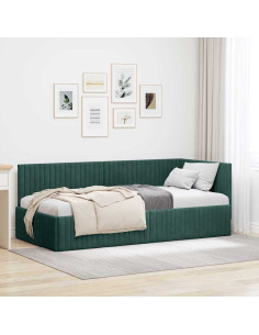 Cornice del letto ad angolo Verde Scuro 90 cm x 190 cm Velluto