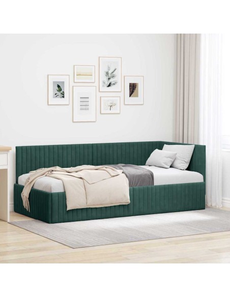 Cornice del letto ad angolo Verde Scuro 90 cm x 190 cm Velluto