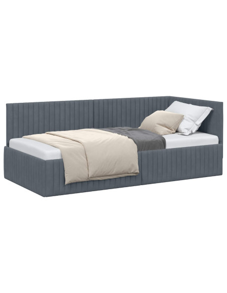 Cornice del letto ad angolo Grigio scuro 90 cm x 190 cm Velluto