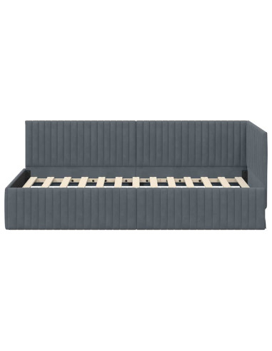 Cornice del letto ad angolo Grigio scuro 90 cm x 190 cm Velluto