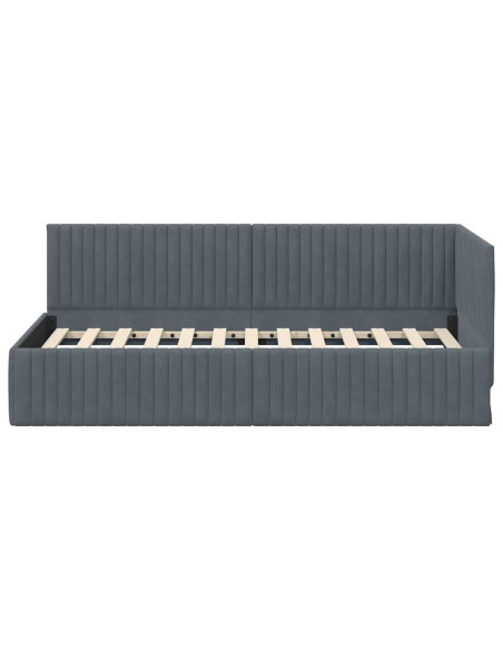 Cornice del letto ad angolo Grigio scuro 90 cm x 190 cm Velluto