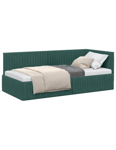 Cornice del letto ad angolo Verde Scuro 90 cm x 190 cm Velluto