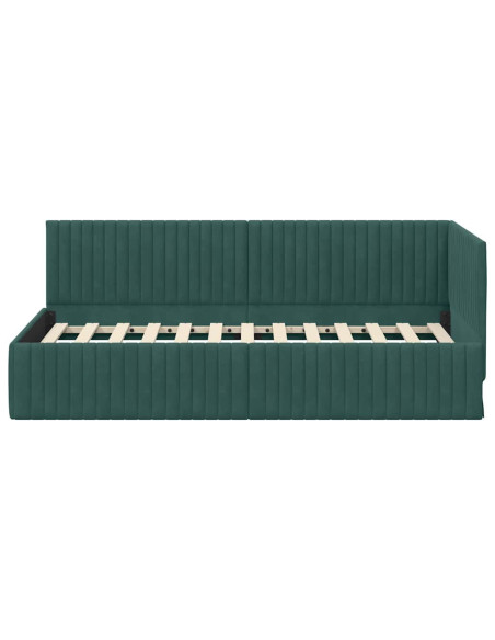 Cornice del letto ad angolo Verde Scuro 90 cm x 190 cm Velluto