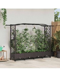 Letto Rialzato con Griglia e Tetto Marrone 207 x 40 x 129 cm PP