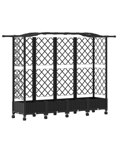 Letto Rialzato con Griglia e Tetto Nero 203,5 x 40 x 129 cm PP