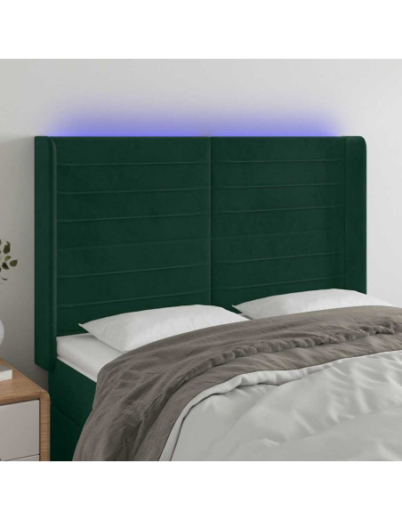 Testiera a LED Verde Scuro 147x16x118/128 cm in Velluto