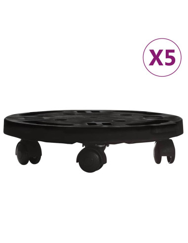Carrelli per Piante con Ruote 5 pz Diametro 30 cm Neri 170 kg