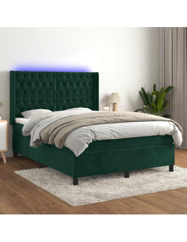 Letto a Molle con Materasso e LED Verde Scuro 140x190cm Velluto